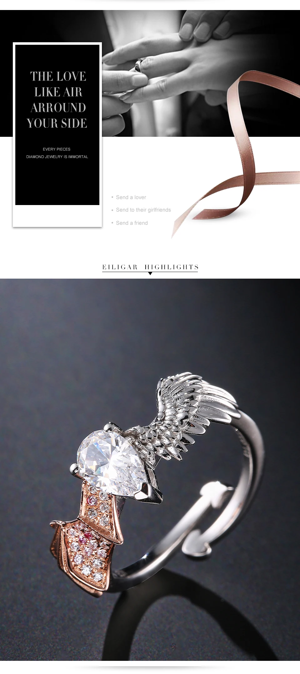 EDI натуральная кольцо с алмазом moissanites D-F Цвет 14k 585 Белый Обручальное кольцо из розового золота кольцо для Для женщин дьявола и ангела, хорошее ювелирное изделие