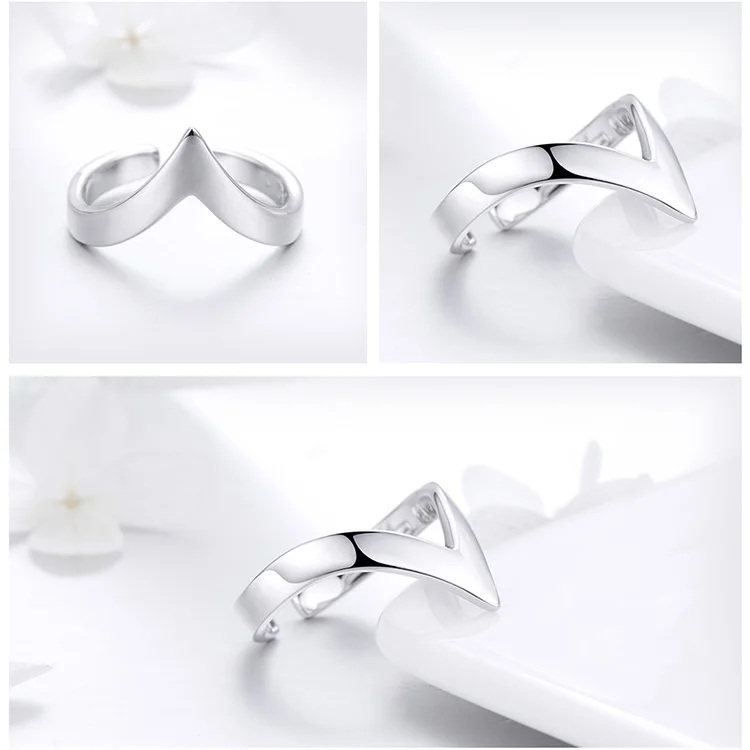 BAMOER V-shape открытые панковские Регулируемые кольца для женщин 925 пробы серебряные металлические унисекс женские и мужские аксессуары GXR470