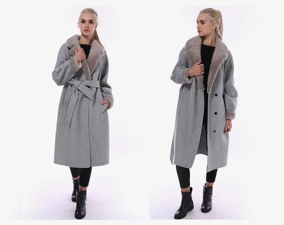 JEPLUDA кашемировое пальто с высоким содержанием, Женское зимнее пальто с воротником из натурального меха норки, длинное пальто из натуральной шерсти, натуральная Меховая куртка