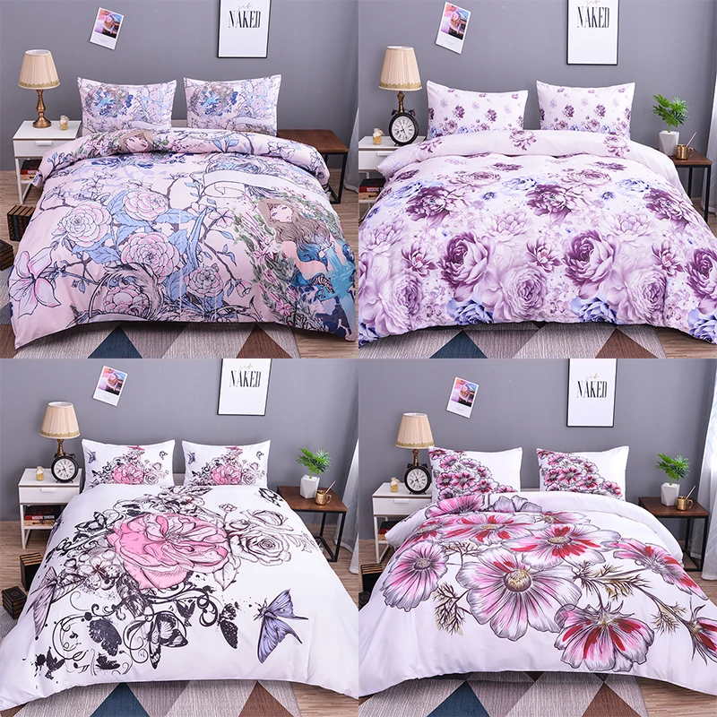 

Boniu Girls Bedding Set multi-color Flowers Pattern Duvet Cover 2/3 pcs Butterfly Print Twin Size Comfortable Quilt Cover Pillow