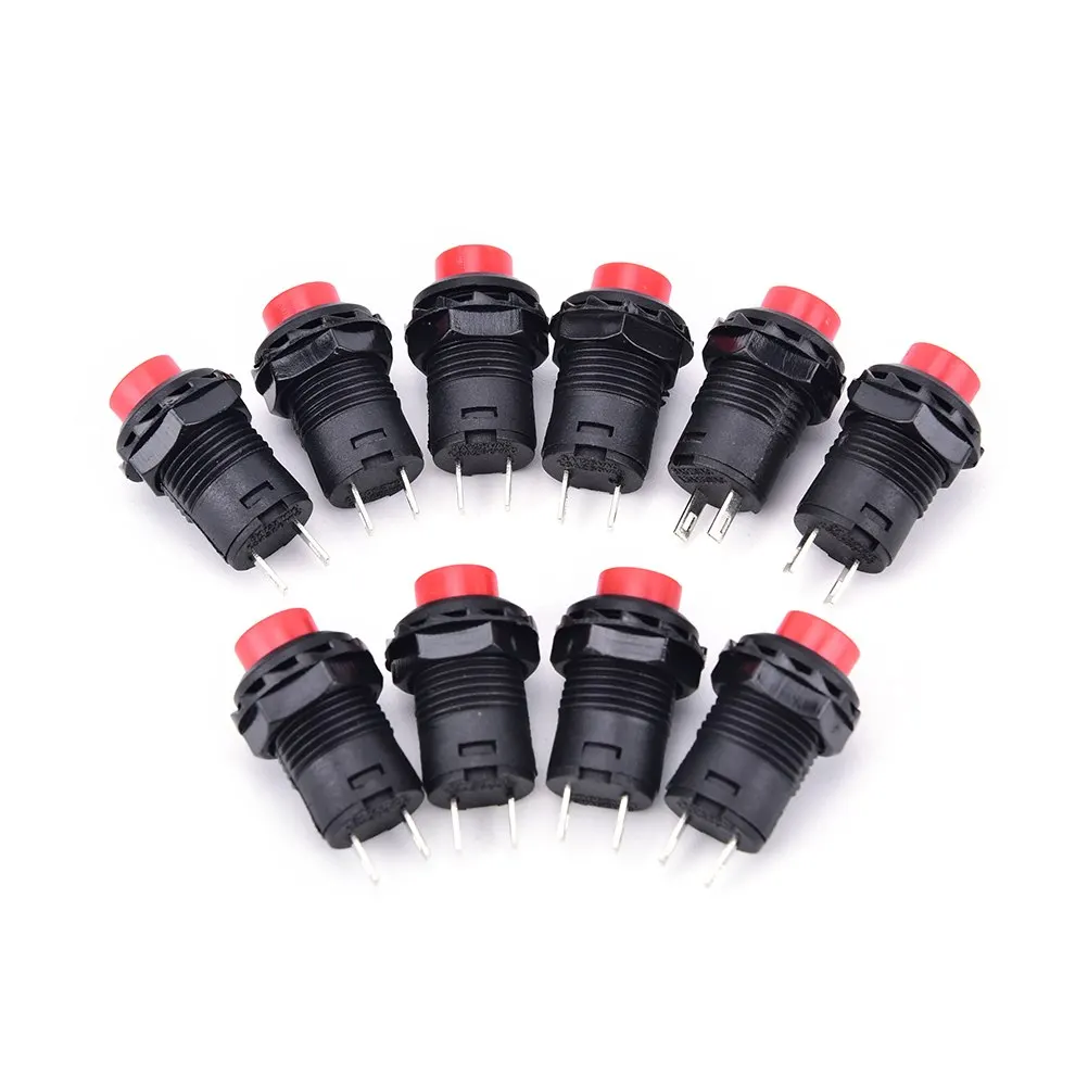 Red Black DS-228 DS-428 Self-locking Switch Normal Open NO 12mm Round Control 10pcs