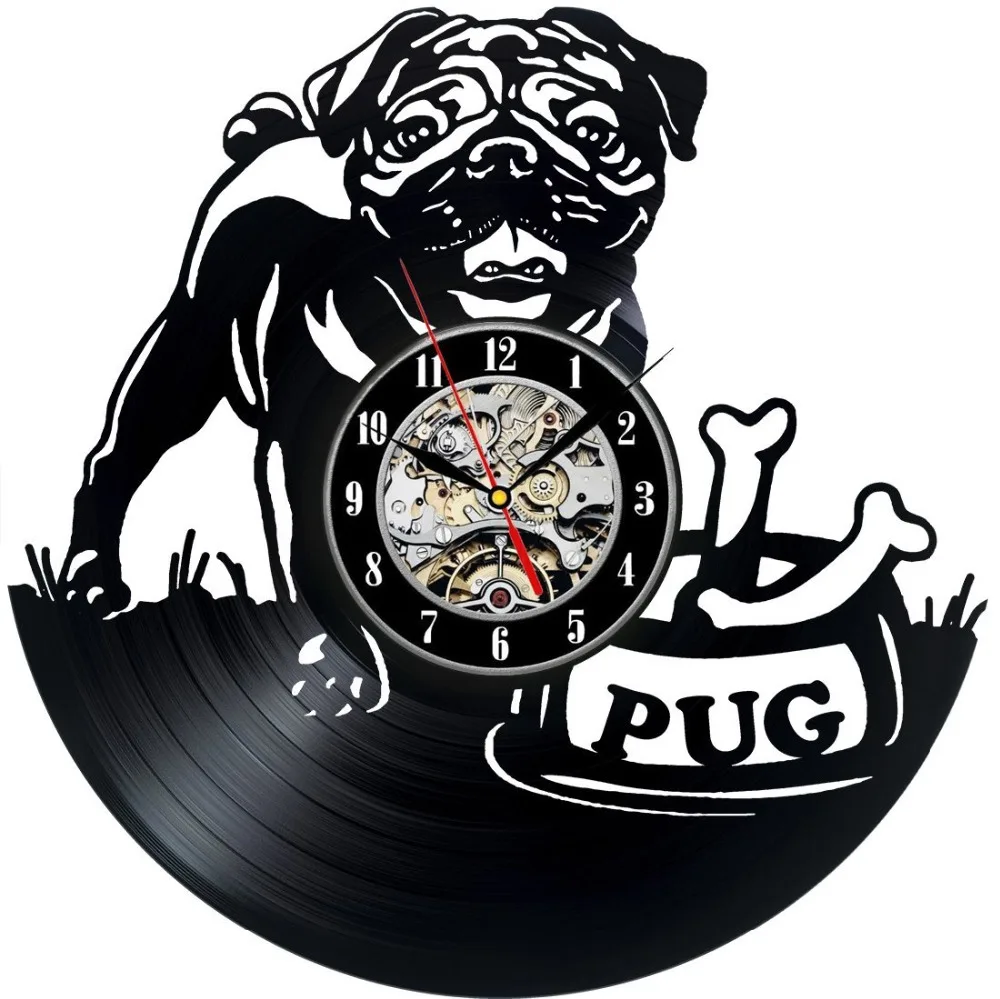 Black Puppy Favorite Pug Personalized Design Vinyl Record Wall Clock