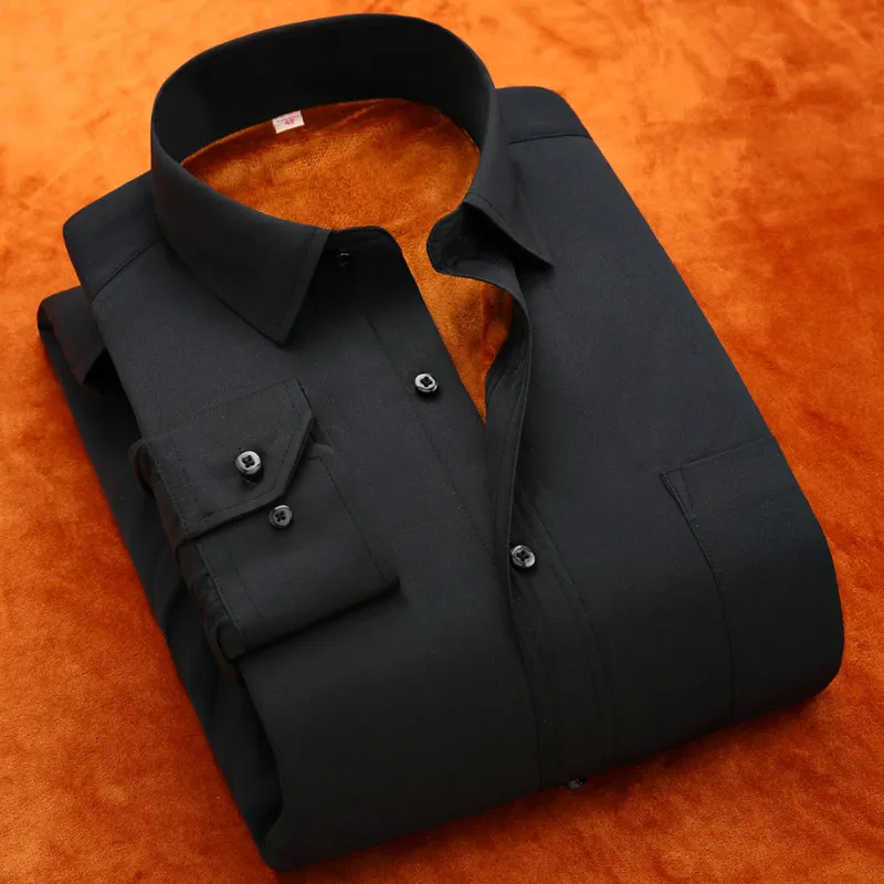 FillenGudd импортная Осенняя Высококачественная Мужская деловая рубашка с длинным рукавом Черная Мужская бархатная теплая рубашка класса люкс - Цвет: CS9003