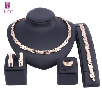 

OUHE Party Jewelry Sets For Ladies African Beads Jewelry Set Gold Color Jewerly Sets For Women Indian Costume Necklace Jewelry