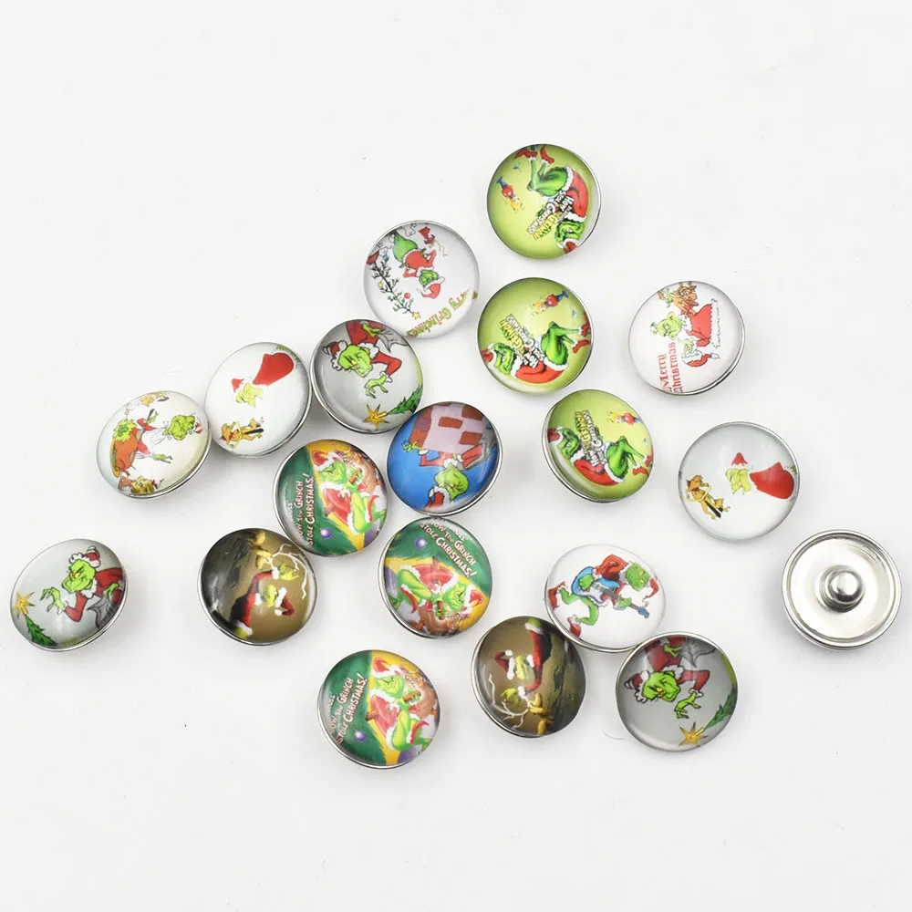 

Mixed 10PCS/LOT Christmas Halloween Glass Snap Button Charm for 18MM Ginger Jewelry