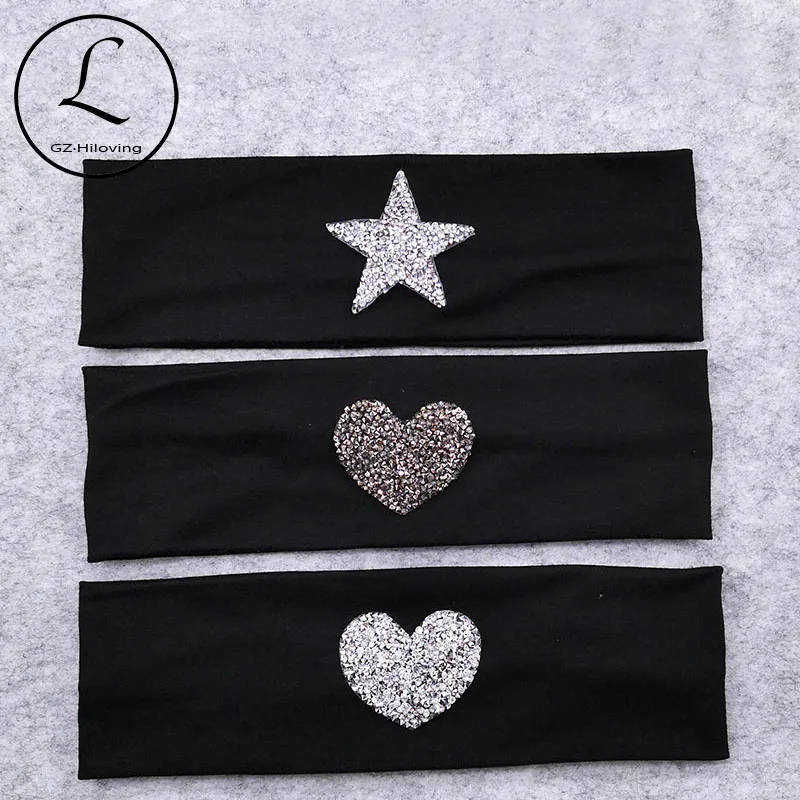 

GZHILOVINGL Woman Rhinestones Star Headbands Soft Summer Solid Color Cotton Stretch Headwear Hair Bands Accessories For Ladies