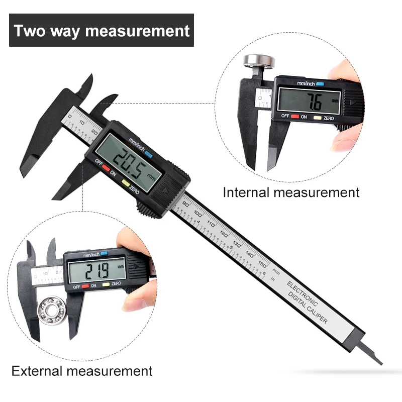 6 дюймов/150 мм ЖК-дисплей цифровых электронных углеродного волокна Верньер Штангенциркуль Микрометр измерительный инструмент