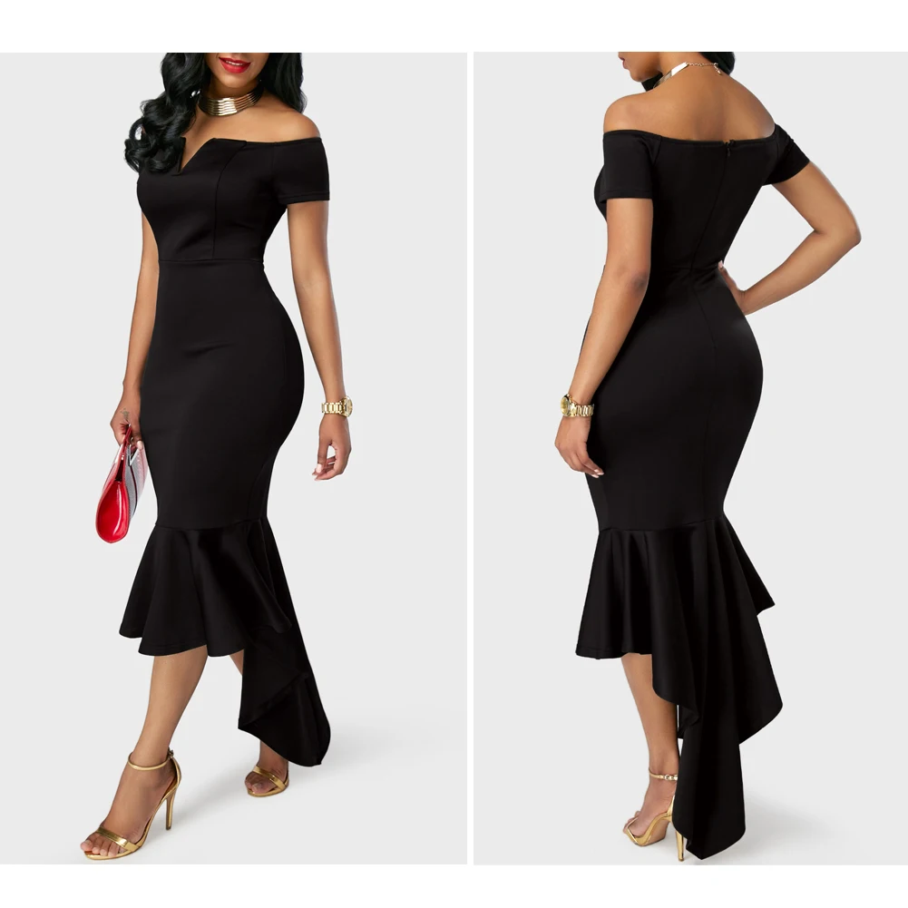 Женское вечернее Клубное платье с коротким рукавом, с открытыми плечами, с рюшами, асимметричное платье миди