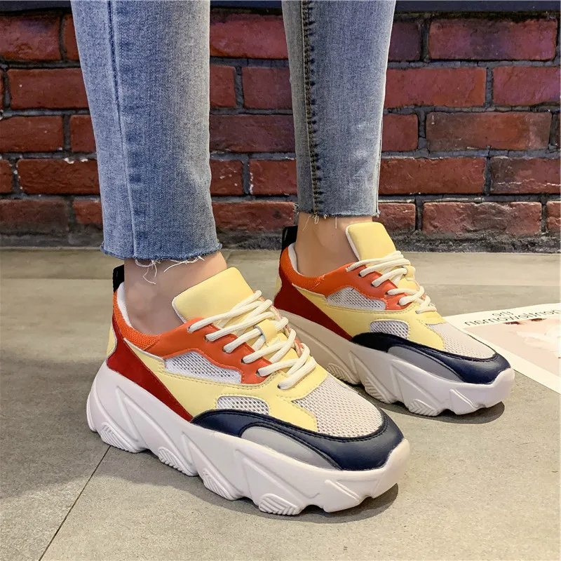 

Trendy Mesh Sneakers Women Breathable Summer Casual Thick Soled Shoes Female Chunky Trainers Ladies Platform Shoes 2019