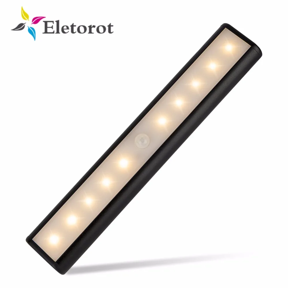 

10-LED Wireless Motion Sensor Closet LED Night Light Rechargeable Cabinet Stairs Step Lamp with Magnetic Strip Wardrobe Lights