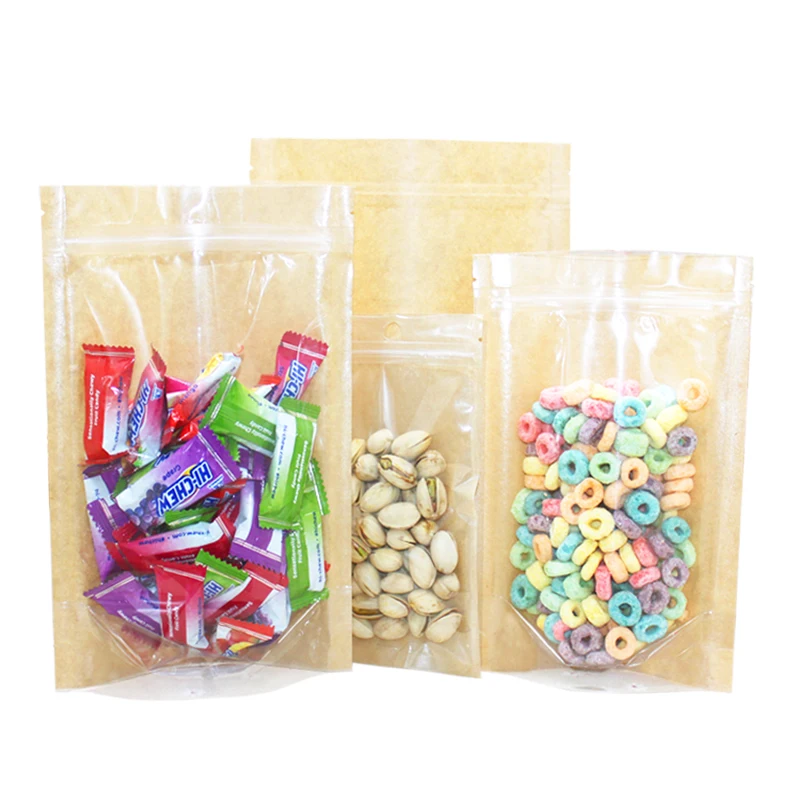 Flat Bottom Paper Window Ziplock Bag One Side Clear Plastic Packaging