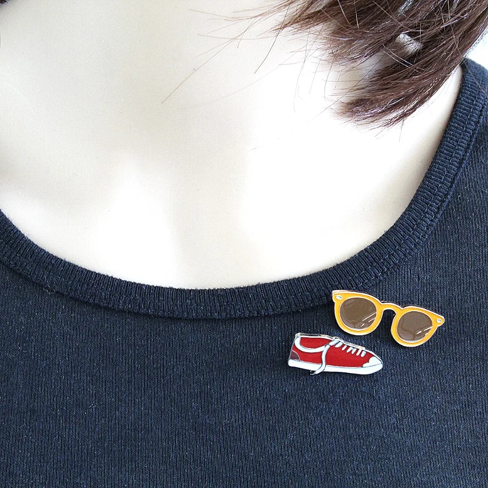 6 шт./компл. Милая эмалированная брошь холщовая обувь солнцезащитные очки помада