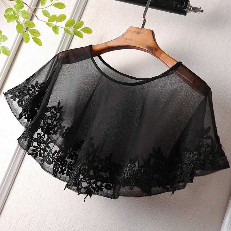 

Black New Spring Summer Lace Collar Sunscreen Cloak Neck Shawl Thin Short Coat Jacket Strapless Small Shawl Vest Lace Fabric