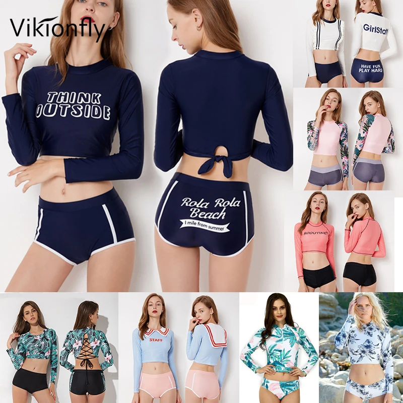 

Vikionfly Long Sleeve High Waist Swimsuit Women Bikini 2019 Padded Push Up Swimwear Tankini Bathing Suit Swimming Suit For Lady