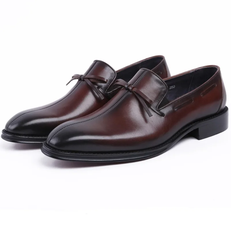 

CLORISRUO Fashion Black / Brown tan loafers mens wedding shoes genuine leather pointed toe dress shoes mens busines shoes with t