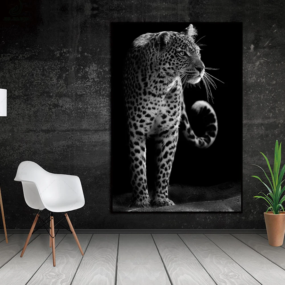 Современные уникальные черно-белые животные крупным планом Леопард портрет стены искусства холст печать живопись плакат стены картина домашний декор
