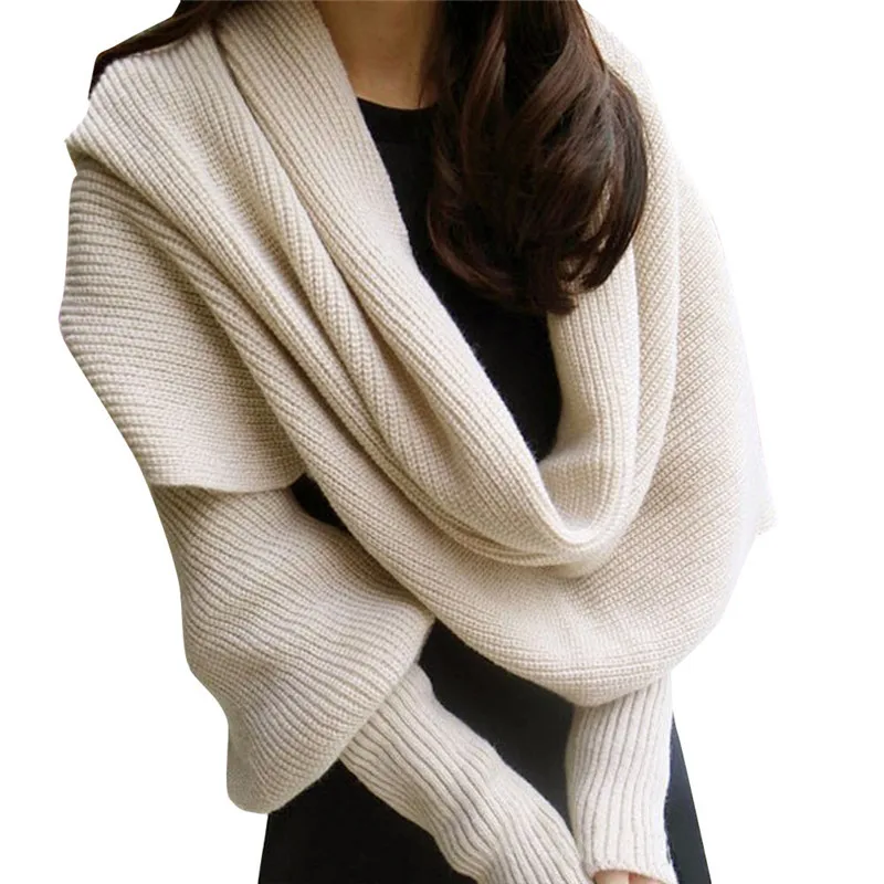  Women Winter Warm Knit Wool Scarf Long Sleeve Wrap Shawl banda handkerchief women's scarves hijab s