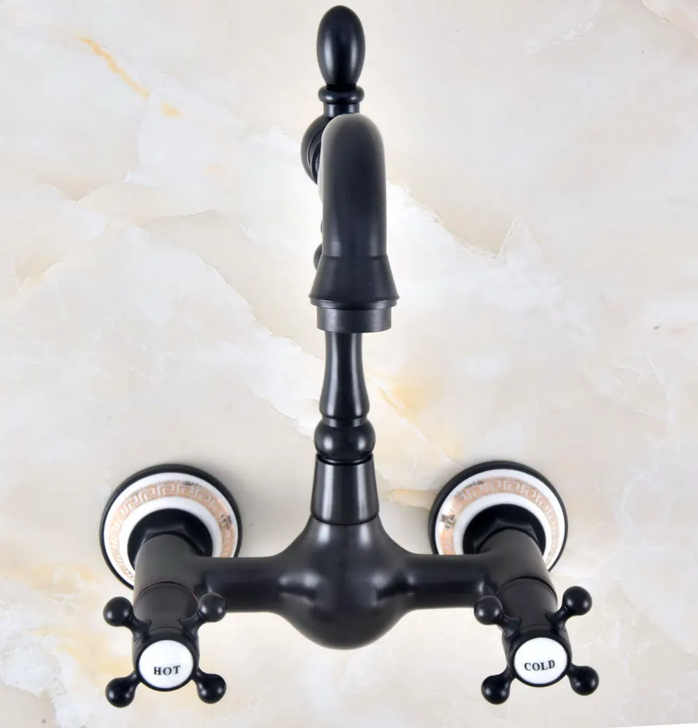Black Oil Rubbed Antique Brass Double Cross Handles Swivel Spout Kitchen Bathroom Tub Sink Faucet Mixer Water Taps anf466
