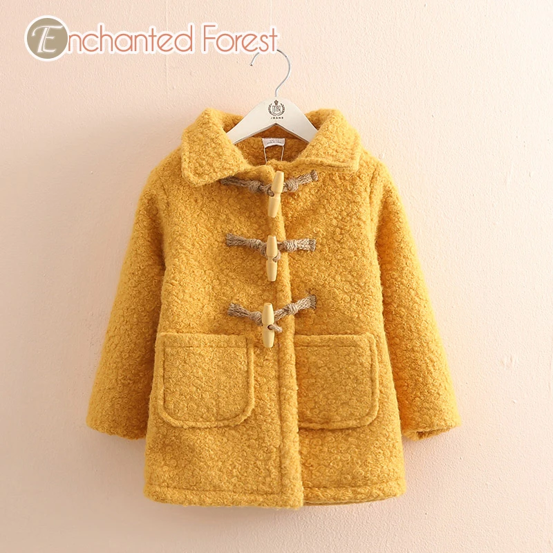 

Girl woolen coat 2018 autumn and winter new children's clothing girls horn buckle woolen coat children's baby thick woolen coat