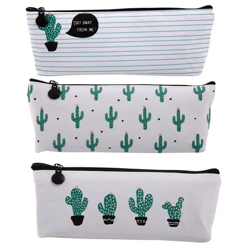 

Cactus Pastoral Bandage Canvas Pencil Case Box Makeup Bag Set of 3 pencil bag pencil pouch we bare bears sumikko gurashi pen #8