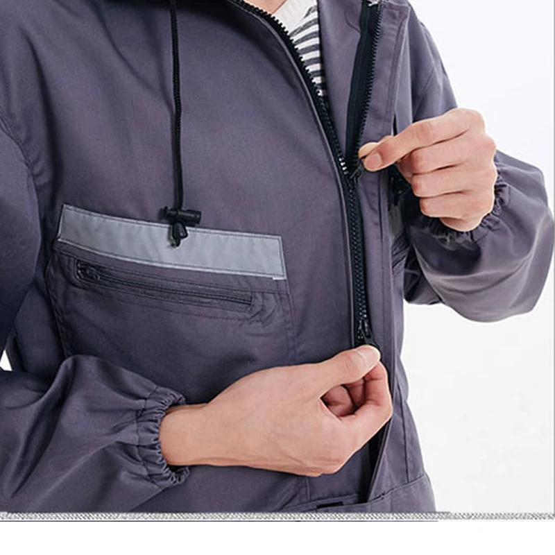 Work Clothing Hooded Overalls Jumpsuit Men Women Repair Coveralls Reflective Stripe Repairman Machine Welding Worker Uniforms