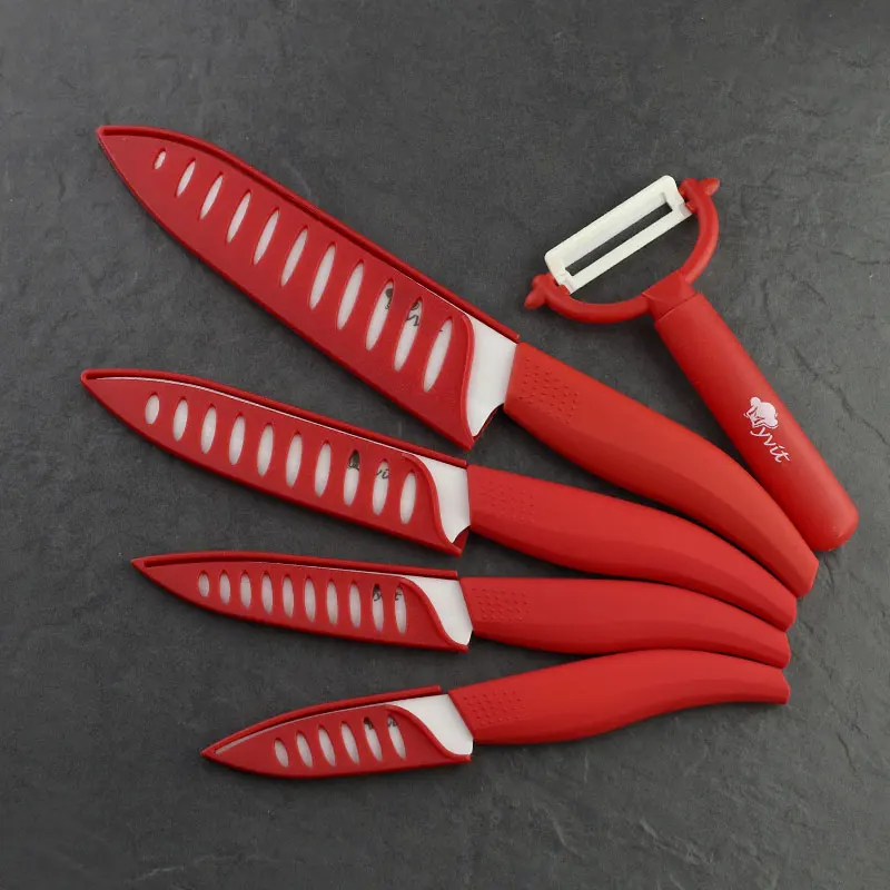 Ножи для шашлыков комплект Керамика Ножи набор 3 4 5 6 дюймов циркония Керамика черный и белый клинок Пособия по кулинарии обстрагывая Фрукты шеф-повар ножи для шашлыков - Цвет: white blade red