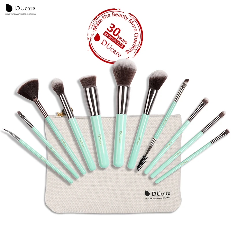 

DUcare 11PCS Makeup Brushes Set Professional Light Green Handle Make Up Brush Powder Foundation Angled Eyeliner Brush with Bag