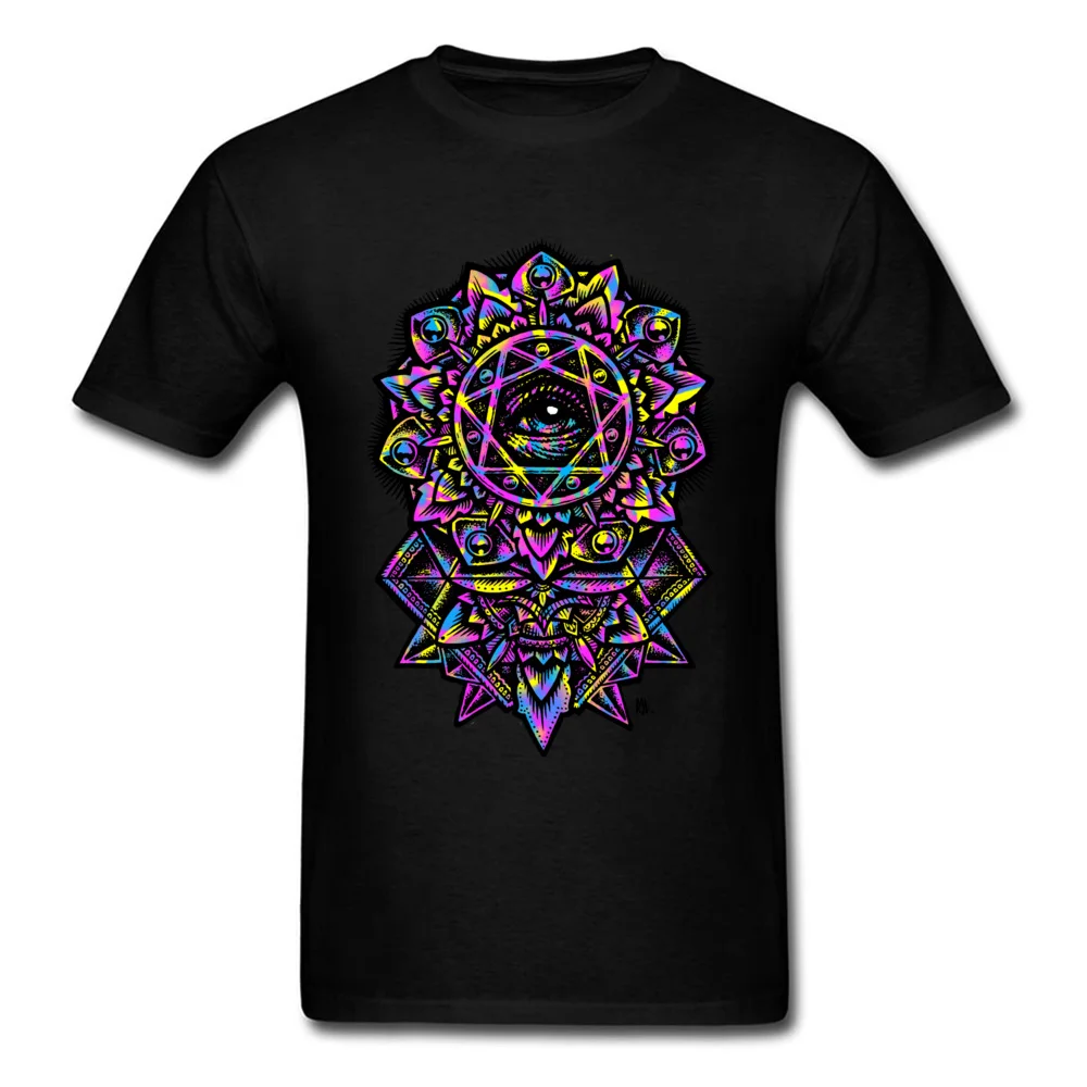 Tops & Tees Printed Labor Day Family Printed On Short Sleeve All Cotton Crewneck Men T-shirts Printed On Tee-Shirts Eye of God Flower Mandala Neon 80s black