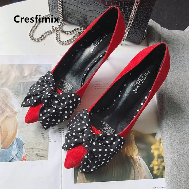 

Cresfimix tacones altos women cute bow tie comfortable pu leather pointed toe high heel shoes lady cool stylish shoes c2981