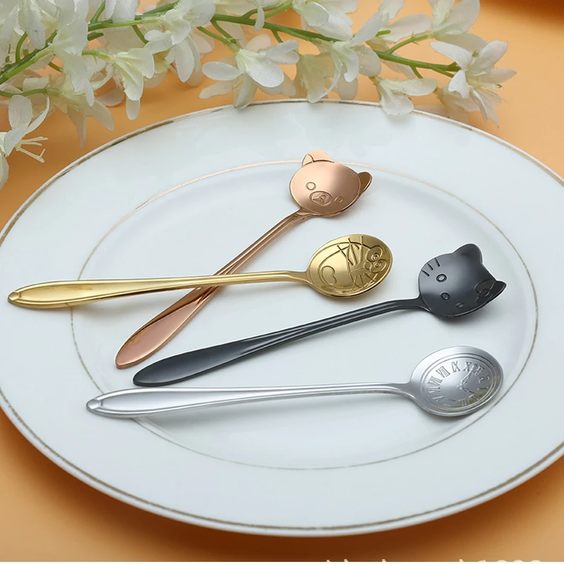 

304 Stainless Steel Cat kitty Coffee Spoon Gold Small Cartoon Tea Spoon Set for Tea Party Dinnerware Kitchen Accessories