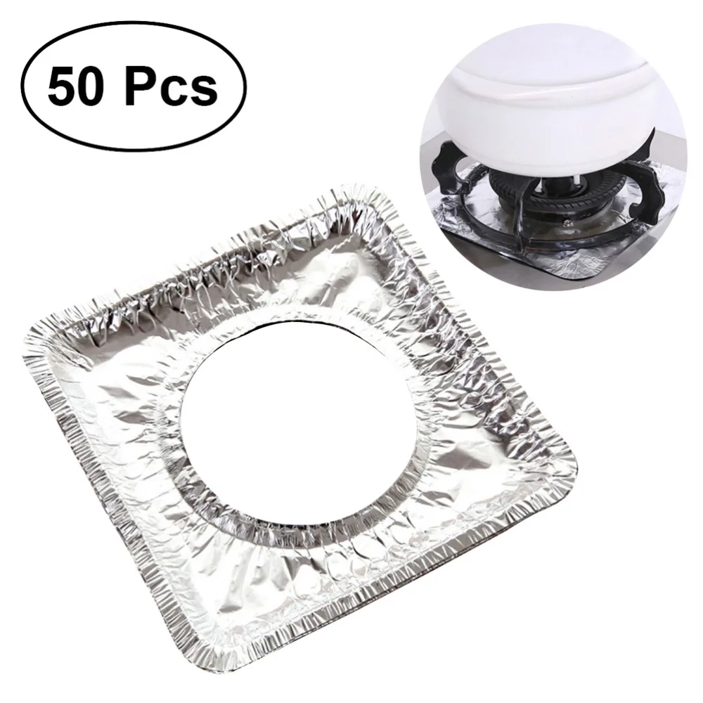 50pcs Thickened Aluminum Foil Square Stove Burner Covers Gas Oven