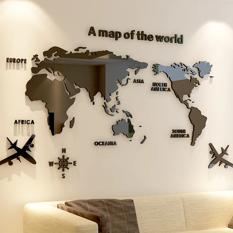 Us 17 98 10 Off World Map Acrylic 3d Solid Crystal Bedroom Wall With Living Room Classroom Stickers Office Decoration Ideas In Wall Stickers From