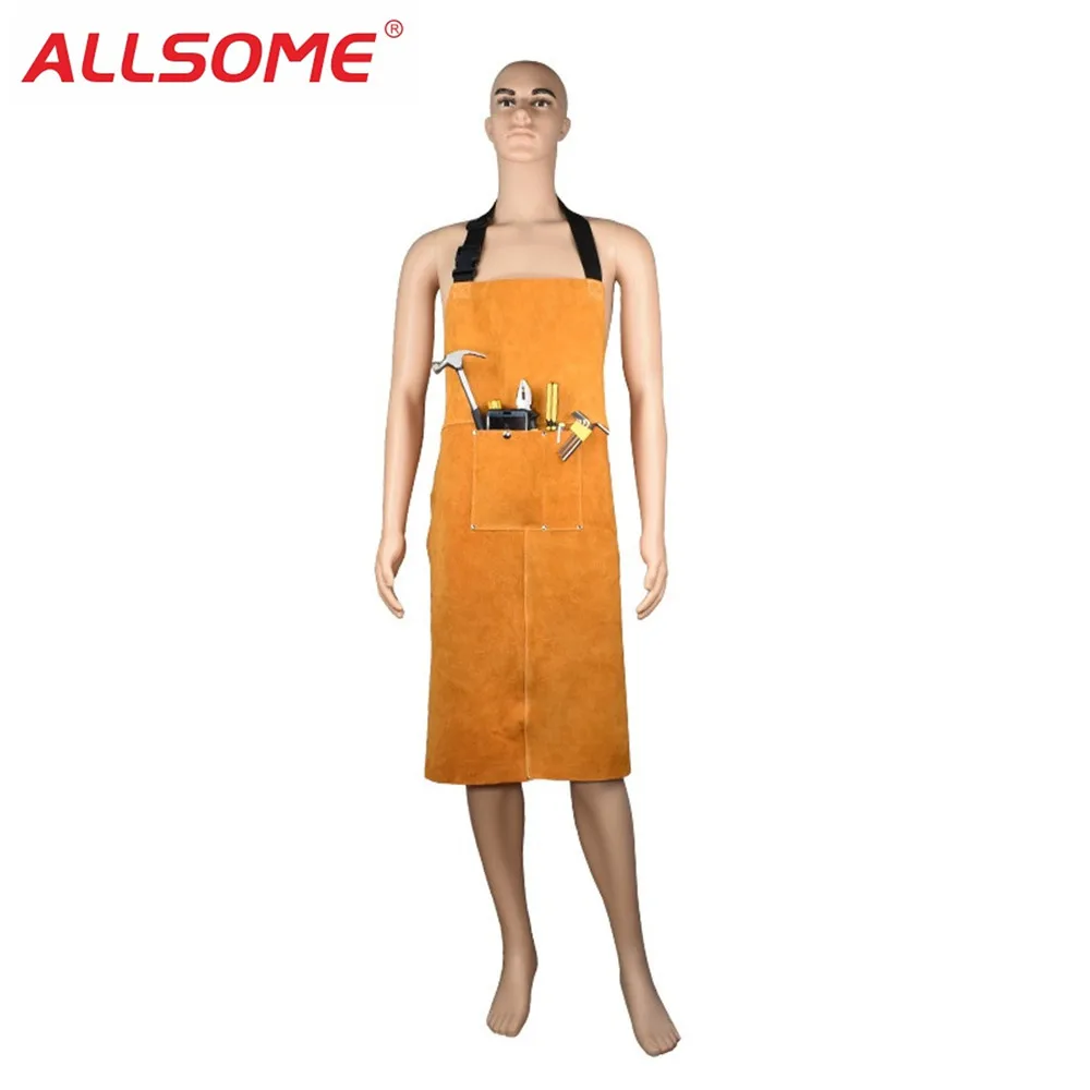 

ALLSOME Cowhide Leather Welders Welding Apron Heat Insulation Protection Welders Blacksmith Workwear Protective Clothing HT1724