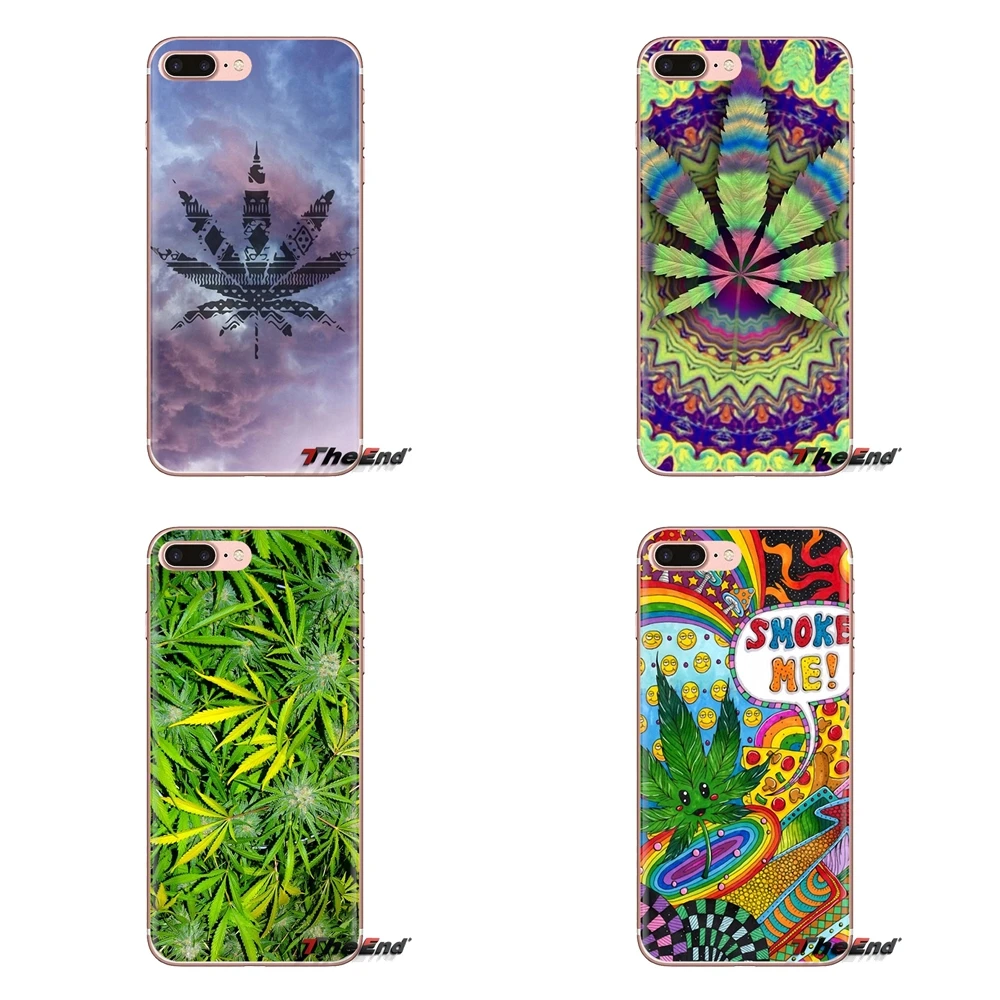 TPU Transparent Cover Bag Weed Leaf design green For Sony Xperia Z Z1 Z2 Z3 Z5 compact M2 M4 M5 C4 E3 T3 XA Huawei Mate 7 8 Y3II |