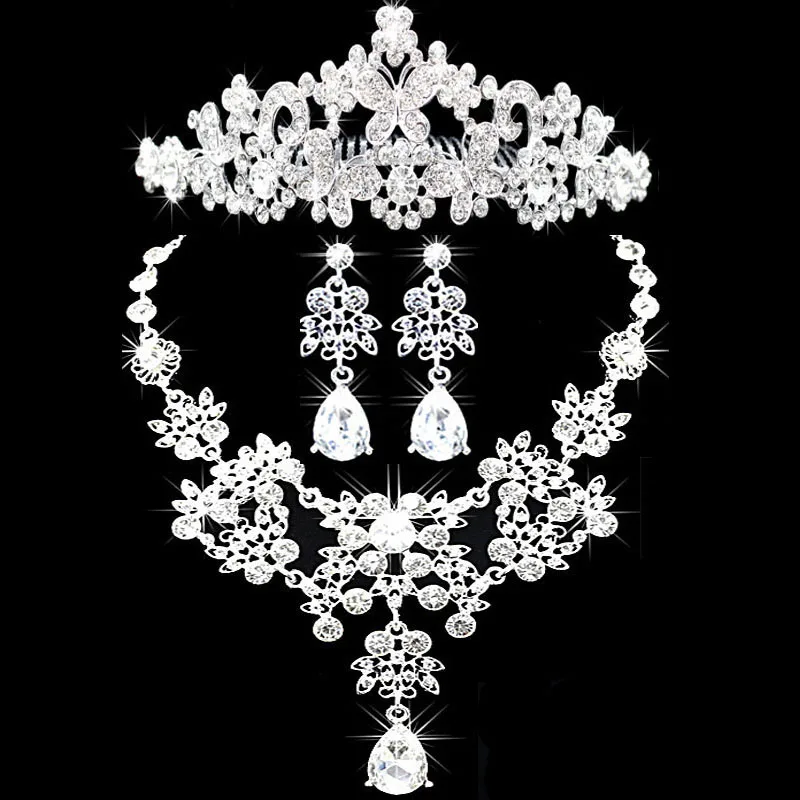 Jóia nupcial tiara colar e brinco conjunto Coroa Tiara de Strass Acessórios Do Casamento Bridal jóias de cristal (12)