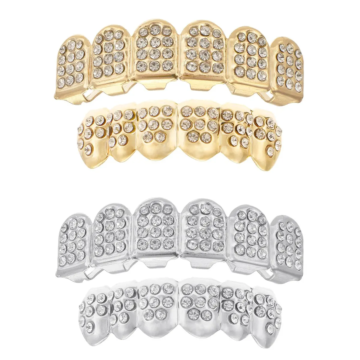 Gold Silver Hip Hop Teeth Top Bottom Set Mouth Punk Teeth Caps Braces Cosplay Party Tooth Rapper Jewelry Gift Fashion Decoration