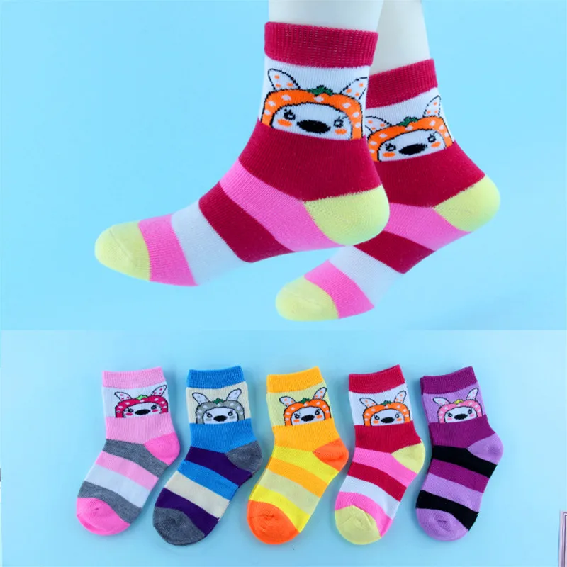 Kids Socks 5 Pairs/Lot Girls Winter Autumn Striped Socks Unisex Kids Socks Children Boy Winter Cotton 1Y-12Y 6 7 10 12
