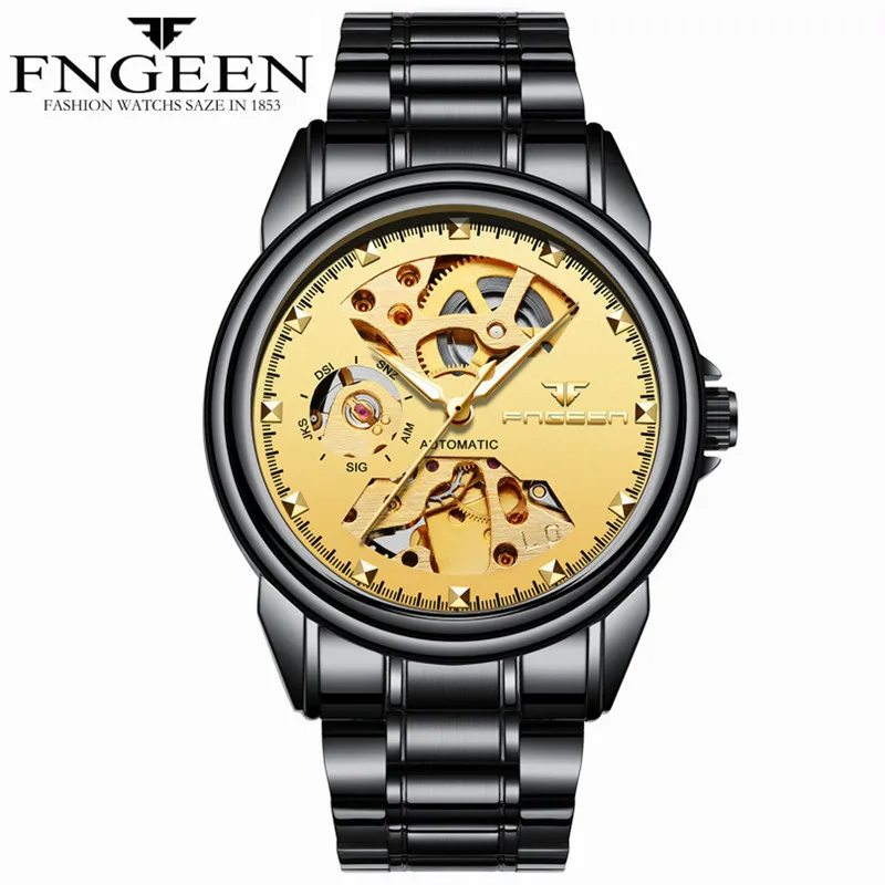 Черные Мужские автоматические механические часы модные повседневные мужские s часы лучший бренд класса люкс время деловые мужские часы наручные часы тонкие - Цвет: steel gold