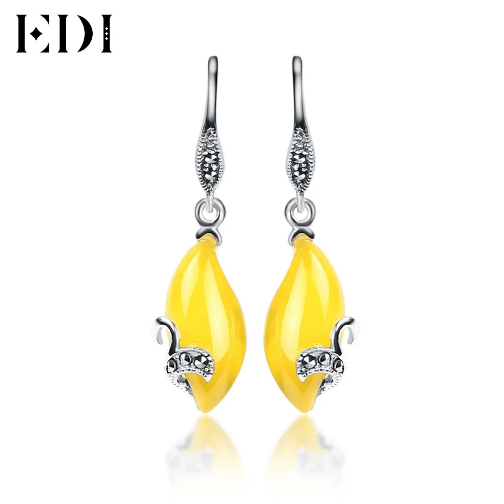 

EDI Woman Vintage 925 Sterling Thai Silver Garnet Drop Earring Chalcedony Gems Long Dangle Charm Earrings Fine Jewelry For Women