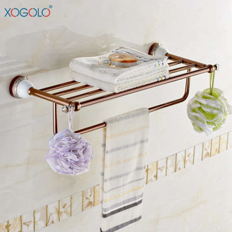 Xogolo Romantic Rose Gold Towel Rack Double Layer Copper Bath Towel