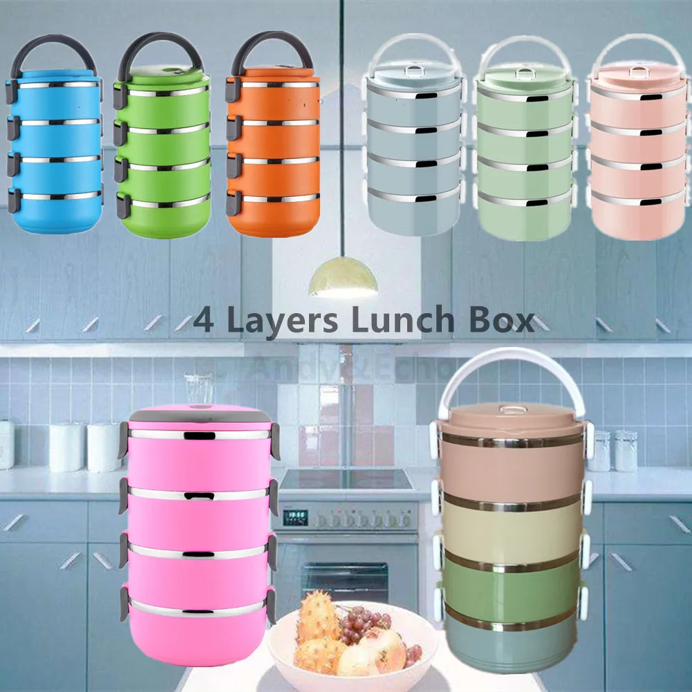 4LayersLunchBoxForKidsBentoFoodContainerKitchenStorage