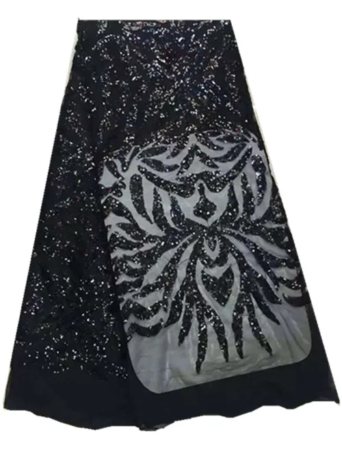

JL3 High quality black French net lace fabric with teal Fashion sequins African tulle mesh lace material