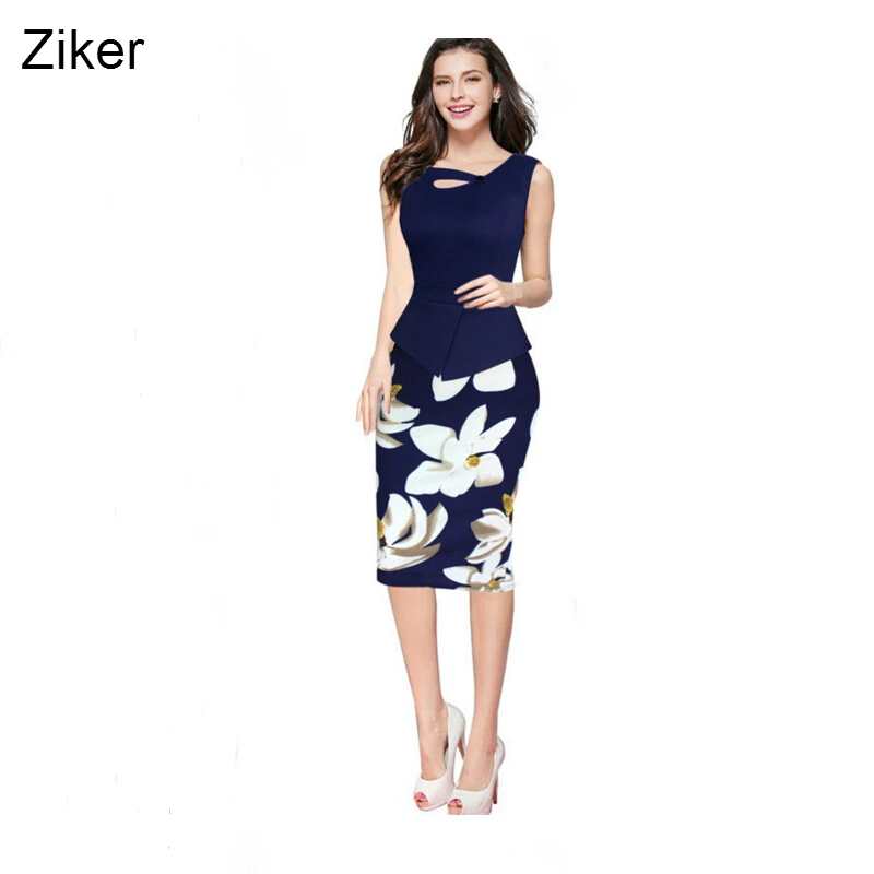 Buy Cheap Ziker Plus Size S-5XL New Fashion Summer Print Dresses Women Bodycon Pencil Slim Dress Knee Length Patchwork Casual Work Dress