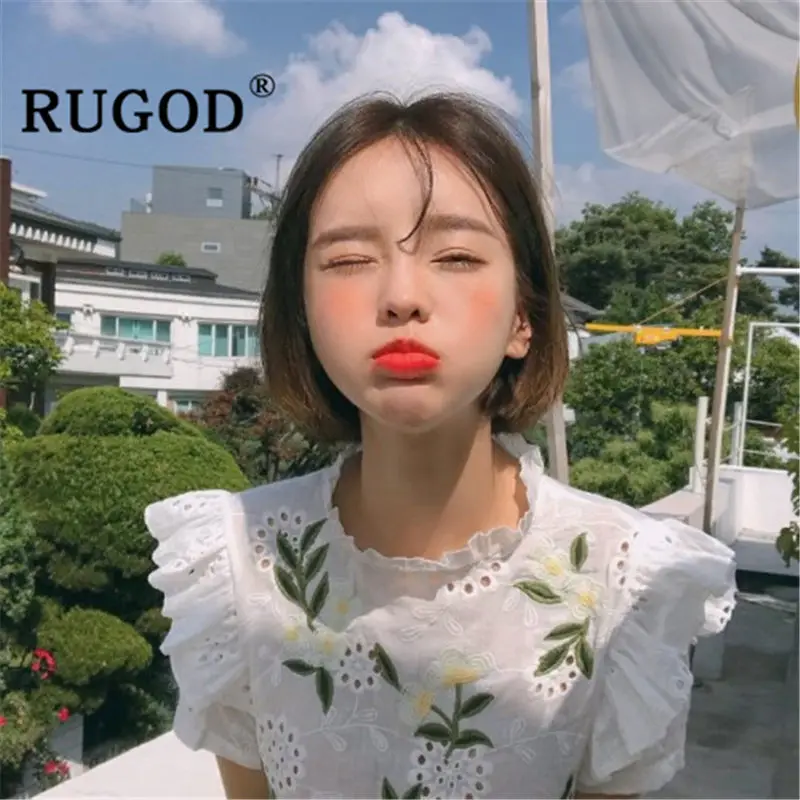 RUGOD 2019 летняя одежда полые кружевные женские топы и блузки с коротким рукавом