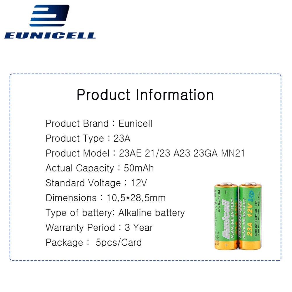 20pcs=4 Cards 12V 23A Dry Alkaline Battery 21/23 A23 E23A MN21 MS21 V23GA L1028 Eunicell High Voltage Batteries