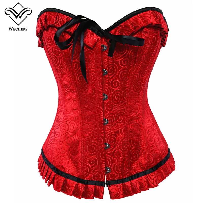 Wechery Steampunk Corset Sexy Red Gothic Clothing Bow Push Up Corsets 