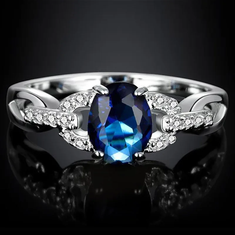 

Oval Blue/Red Cubic Zirconia Wedding Rings for Woman Charm Hollowed out Party Finger Jewelry Bijoux girl Gift 2 colors