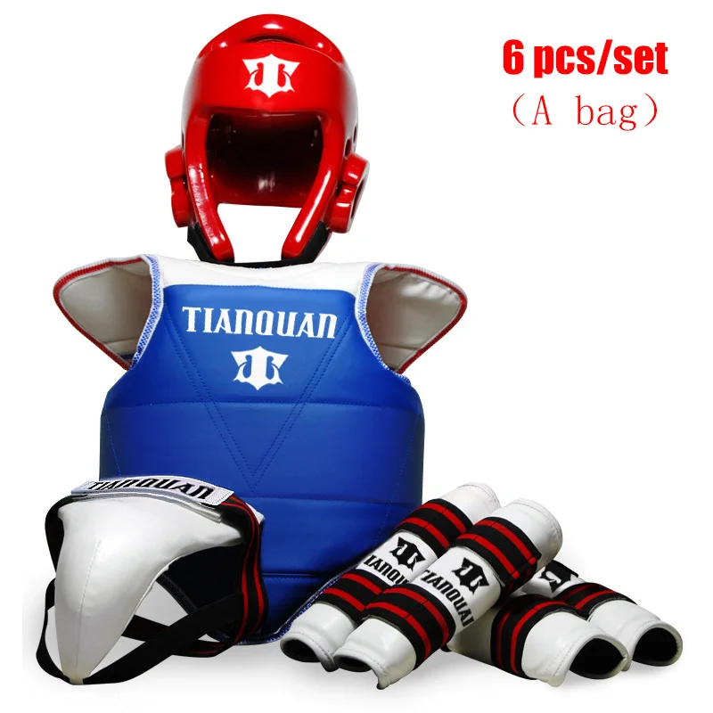 

6 pcs/set Taekwondo Protector WTF ITF Thicken Helmet Chest Arm Shin Guard Joelheira Equipment For Karate Judo Wesing Kungfu