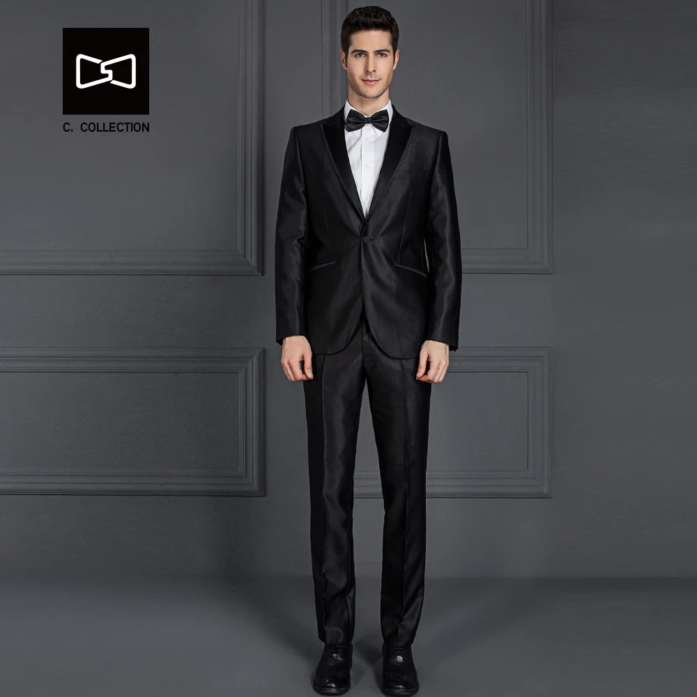 Заказ мужские черные сверкающих костюм Slim Fit Свадебный Для мужчин смокинг 2 шт.