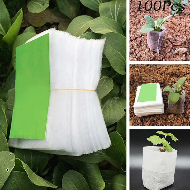 100Pcs Biodegradable Nonwoven Fabric Nursery Plant Grow Bags Seedling Growing Planter Planting Pots Eco-Friendly Ventilate Bag